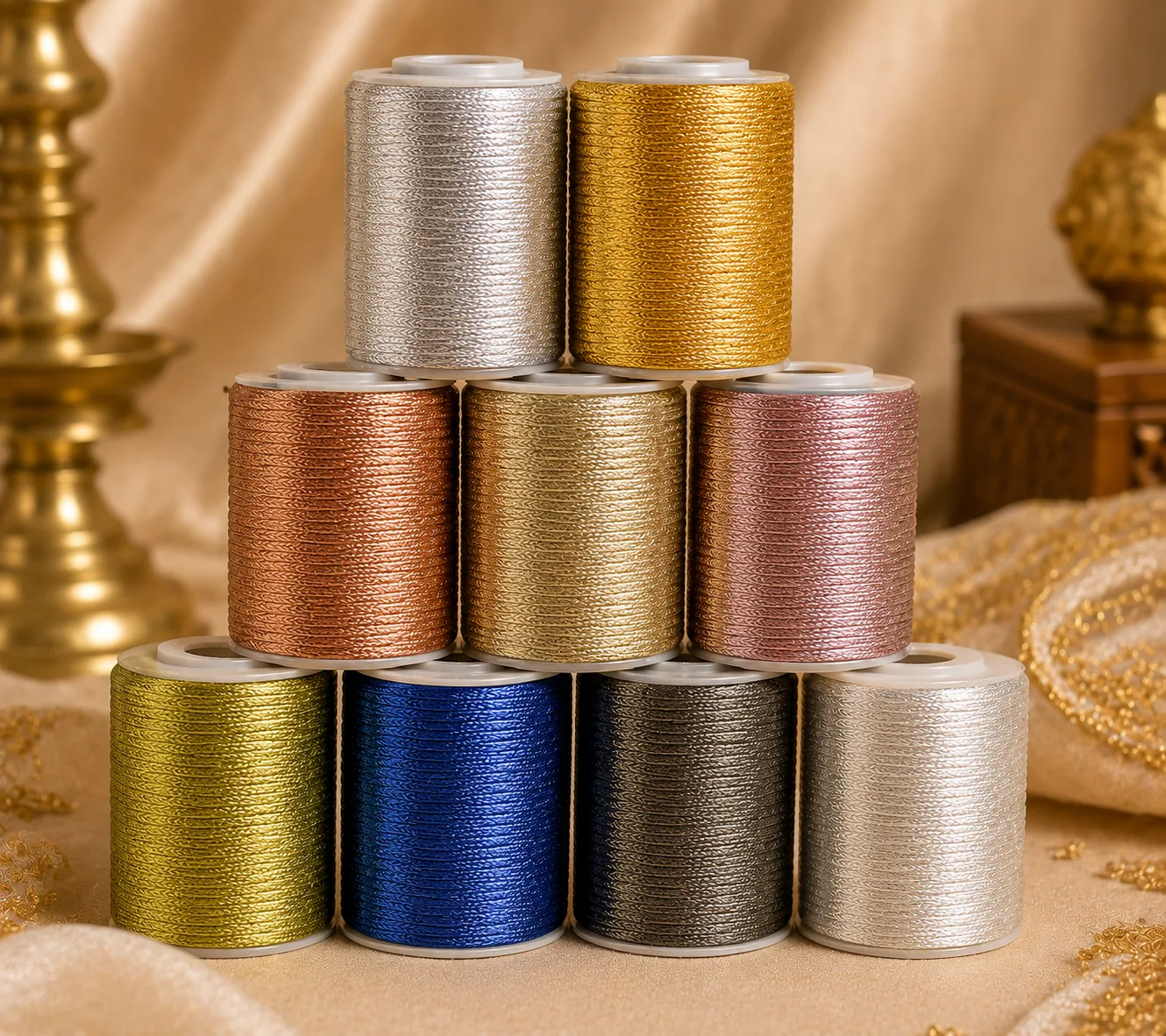 Industrial metallic yarn cones for export-quality textile and embroidery production